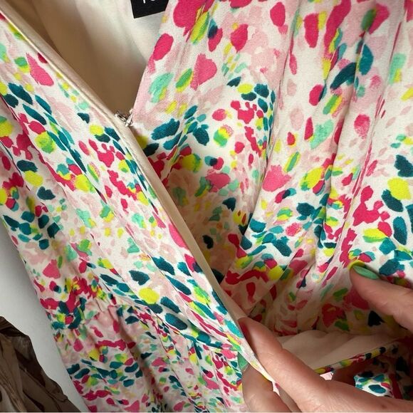 Torrid Pink & Teal Multi Color Georgette Surplice Wrap Cami Romper - Picture 11 of 14